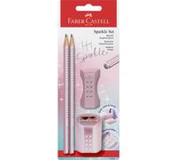 Faber-Castell Sparkle 118298 Pencil Set with Sharpener, Eraser and 2 Pencils, Writing Set Rose Metallic