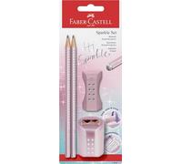 Faber-Castell Pencil Set Sparkle 118298 – Sharpener, Eraser & 2 Pencils, Rose Metallic