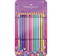 Faber-Castell Sparkle Colour Pencils - Tin of 12 | Triangular and shatterproof coloured pencils in glitter design for children and adults