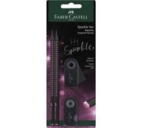 Faber-Castell Sparkle Midnight Rose 118296 Writing Set with 2 Pencils, 1 Eraser and 1 Sharpener