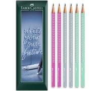 Faber-Castell Sparkle Triangular Graphite Pencil - Aurora Edition Coloured Barrels - B Grade Lead - Envelope Gift Pack of 6 Pencils