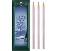 Faber-Castell Sparkle Triangular Graphite Pencil - B Grade Lead - Envelope Gift Pack of 3 Pencils - Rose Metallic