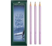 Faber-Castell Sparkle Triangular Graphite Pencil - B Grade Lead - Envelope Gift Pack of 3 Pencils (Violet Metallic)