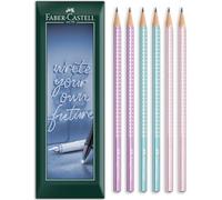 Faber-Castell Sparkle Triangular Graphite Pencil - B Grade Lead - Envelope Gift Pack of 6 Pencils - Sparkle Violet, Ocean Blue & Rose Coloured Barrels
