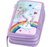 Faber-Castell - Triple Decker Empty Pencil Case with 3 Compartments with Lots of Storage Space and Wallet, for School and Everyday Use, Purple, 20x13x7 cm, Unicorn