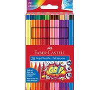 Faber-Castell Wallet of 20 GRIP Colour Markers, FC155320 | Ergonomic grip area with washable ink and 3mm tip