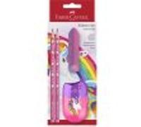 FABER-CASTELL 111518 - Unicorn writing set with HB pencils, sharpener and eraser, school set for children