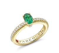 Faberge Colours of Love 18ct Yellow Gold Emerald Diamond Shoulder Set Fluted Ring - 55