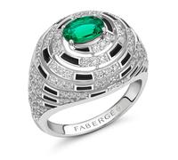 Faberge x Beetlejuice Beetlejuice 18ct White Gold Emerald Diamond and Black Enamel Spiral Bombe Ring - 55 FBR-803/55
