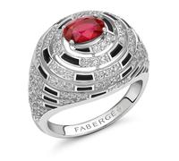 Faberge x Beetlejuice Beetlejuice 18ct White Gold Ruby Diamond Black Enamel Spiral Bombe Ring - 55 FBR-804/55