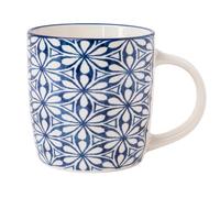 FabFinds Blue Geometric Ceramic Mug 350ml Mediterranean Pattern Glossy Glazed Drinkware with Traditional Tile Print, Dishwasher & Microwave Safe(H 9cmx W8cm) Assorted Designs (Ornate Diamonds)