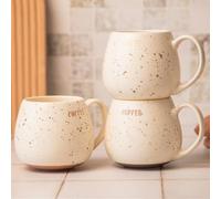 FABFINDS Bone Chine Speckled Cream Stoneware Coffee Mug 400ml with Rustic Texture, Matte Glaze,Drinkware for Hot Tea or Cocoa (H 8cm x 7cm) Assorted Style (White)