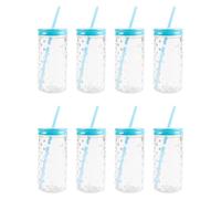 FabFinds Bubble Mason Glass Jars with Lids Cocktail Glasses with Reusable Straw 16ozX8 (B1 Blue)