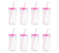 FabFinds Bubble Mason Glass Jars with Lids Cocktail Glasses with Reusable Straw 16ozX8 (P1 Pink)