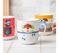 FabFinds Cartoon Dog Ceramic Mug 370ml Cute Kids Coffee & Cocoa Cup with Colourful Puppy Print, Durable Glazed Animal Mug for Hot Drinks, Child-Friendly Gift Assorted Designs (Green & Red Dog)