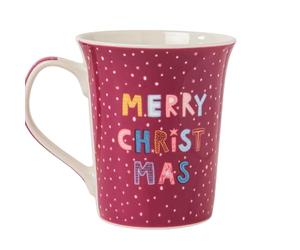 FabFinds Christmas Ceramic Mug 370ml Cute Holiday Coffee & Tea Cup Glossy Glazed Festive Drinkware for Cocoa, Hot Drinks, or Gifting Assorted Designs (Merry Christmas Red)