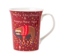 Christmas Sloth Mug 350ml Funny Holiday Ceramic Coffee Cup with Cute Sloth & Festive Quote for Winter Hot Drinks (H 11cmx W 5.5cm) Assorted Designs (Candy Sloth)