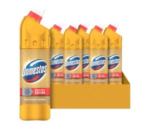 FabFinds Domestos Original Gold Pack Edition Thick Bleach 750ml Powerful Toilet & Surface Cleaner Kills 99% of Bacteria & Viruses Long Lasting Hygiene Protection x 6