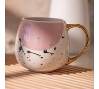 FABFINDS Elegant Polka Dot Coffee Mug 400ml New Bone China Cup with Gold Handle, Multicolour Dots, Stylish & Durable for Tea or Coffee, Home or Office Use (Pink)