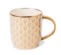 FABFINDS Gold and Cream Ceramic Mug 350ml Elegant Gold Accent Coffee Cup, Assorted Modern Designs, Glossy Finish, Stylish Mug for Tea or Hot Drinks (Pine Sketch)