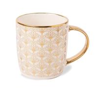 FabFinds Gold and Cream Ceramic Mug 350ml Elegant Gold Accent Coffee Cup, Assorted Modern Designs, Glossy Finish, Stylish Mug for Tea or Hot Drinks (Echo Curve)