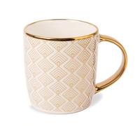 FabFinds Gold and Cream Ceramic Mug 350ml Elegant Gold Accent Coffee Cup, Assorted Modern Designs, Glossy Finish, Stylish Mug for Tea or Hot Drinks, Gift-Ready, Dishwasher Safe (Modern Grid)