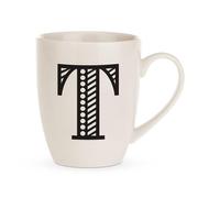 FabFinds Hugga Mug with Initials Classic Black and White Ceramic Large Gift Coffee Cups 500ml (H11cm X W11cm) (Approx.) (T)