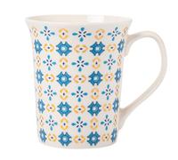 FabFinds Mediterranean Print Ceramic Mug 350ml Assorted Designs Stylish Stoneware Tea & Coffee Cup with Glazed Finish (Large, Golden Petal)
