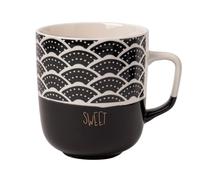 FABFINDS Monochrome Black & White Ceramic Mug 370ml Assorted Minimalist Designs, Stylish Stoneware Coffee Cup for Tea & Hot Drinks, Durable Glazed Finish, Gift-Ready Mug (Sweet)