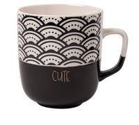 FabFinds Monochrome Black & White Ceramic Mug 370ml Assorted Minimalist Designs, Stylish Stoneware Coffee Cup for Tea & Hot Drinks, Durable Glazed Finish, Gift-Ready Mug (Cute)
