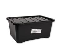 FabFinds Plastic Storage Box with Lid Stackable Nestable (14L, Set of 3 Black)