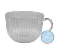 FabFinds Ribbed Glass Mug 500ml Clear Textured Hot Drink Cup with Handle Elegant Heat-Resistant Glass for Coffee, Tea, Latte & Hot Chocolate Home or Café Use Hand Wash Only