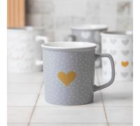 FABFINDS Romantic Love Heart Ceramic Mug 440ml Cute Grey & White Coffee Cup with Gold Accent, Script & Heart Print Design, Durable Glazed Tea Mug for Home, Office in Assorted Styles (Classic Romance)