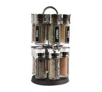 FabFinds Rotating Spice Rack Organiser with 12 Pre-Filled Glass Spice Jars Free Standing Carousel Spice Holder 360° Revolving Herbs & Spices Stand with Carry Handle