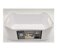 FabFinds Solid Storage Baskets Small Multipurpose Storage Box with Handles (1X(W16.5cmXL24cmXH10cm), White)