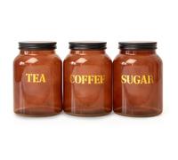FABFINDS Tea Coffee Sugar Canister Set Airtight Glass Storage Canister Jars 3 Piece