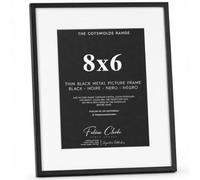 Fabian Clarke Black 8x6 Picture Frame - Cotswolds Thin Black Metal Picture Frame with White Mount, Shatterproof Plexiglass, Freestanding & Wall Mounted Photo Frame, Modern Style