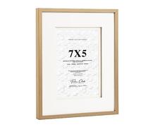 Fabian Clarke London® 8x6 Oak Colour Wooden Picture Photo Frame with Off White Double Mount to Hang Portrait or Landscape For 8x6 Photo