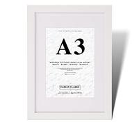 Fabian Clarke London® A3 Modern White Wooden Picture Photo Frame with White A4 Mount to Hang Portrait or Landscape