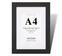 Fabian Clarke London® A4 Modern Black Wooden Picture Photo Frame For Certificate or Noticeboard Poster with White A5 Mount to Hang Portrait or Landscape