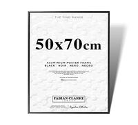 Fabian Clarke London® Aluminium Picture Frame 50x70 Black Large Size Thin Slim Photo Frame Metal Hangs Portrait or Landscape with Safety Glass