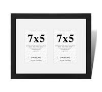 Fabian Clarke London Modern 14x11 Picture Photo Frame with White Mount For Two 7x5 Photos Multi Aperture Wood Moulding (Black)