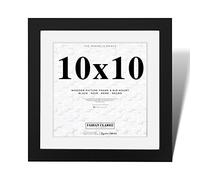 Fabian Clarke London® Modern Black Square 10x10 Picture Photo Frame with 8x8 White Mount Wall Hung or Freestanding