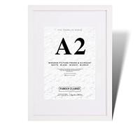 Fabian Clarke London® Modern White A2 Wooden Picture Photo Frame with White A3 Mount to Hang Portrait or Landscape
