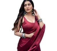 FABIAN FASHION Women's Solid Japan Satin Silk Saree With Unstitched Blouse Piece for Wedding Saree (1700), MAROON, 5.5 Meter