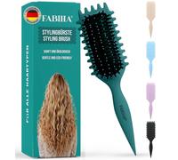FABIHA Premium Curling Brush - Curly Hair Brush - Organic Hair Brush without Pulling - Boar Bristles Brush - The Original 3-in-1 Styling Brush for Trendy Curls Hairstyles (Teal)