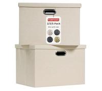FABINADO 260g/m² XLarge Fabric Storage Boxes with Lids, Linenette Storage Baskets for Clothes & Toys, Odour Dispersal Process, 3mm Support Layer, Reinforced Edges, 2 Pack, Candlelit Beige