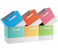 FABINADO Storage Cube | 260g/㎡ Linen Cubby Box for Shelf, Bookshelf, Closet, Wardrobe | 25cm Square Drawer Insert Basket | 6 Pack, Macaron & White (Green/Pink/Blue/Cyan/Yellow/Orange), 24x24x25cm