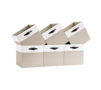 FABINADO Storage Cube | 260g/㎡ Ultra-Fine Linen Cubby Box for Shelf, Bookshelf, Closet, Wardrobe | 25cm Square Drawer Insert Basket | 6 Pack, Candlelit Beige & White, 24x24x25cm