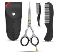FABINOC® 5" Beard and Moustache Scissors with Comb & Pouch - Eyebrow, Ear & Nose Small Hair Scissors - German Quality Stainless Steel Mustashe Grooming Kit (Silver)